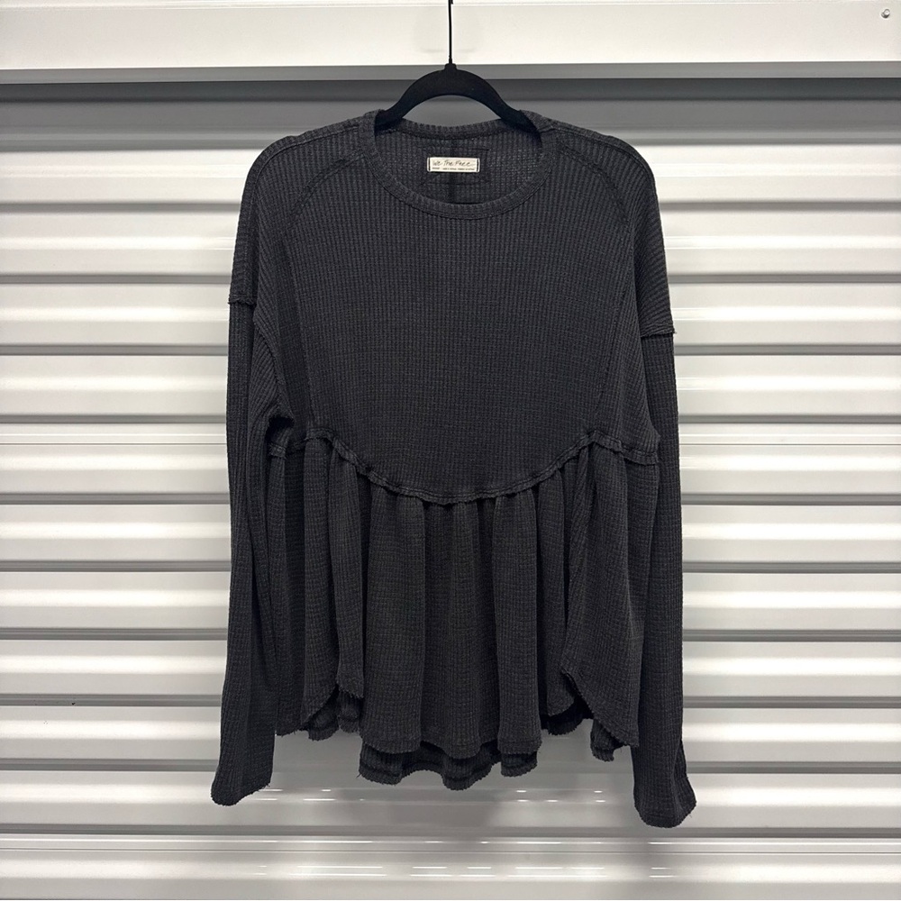 Free People We The Free Charcoal Thermal Babydoll Top